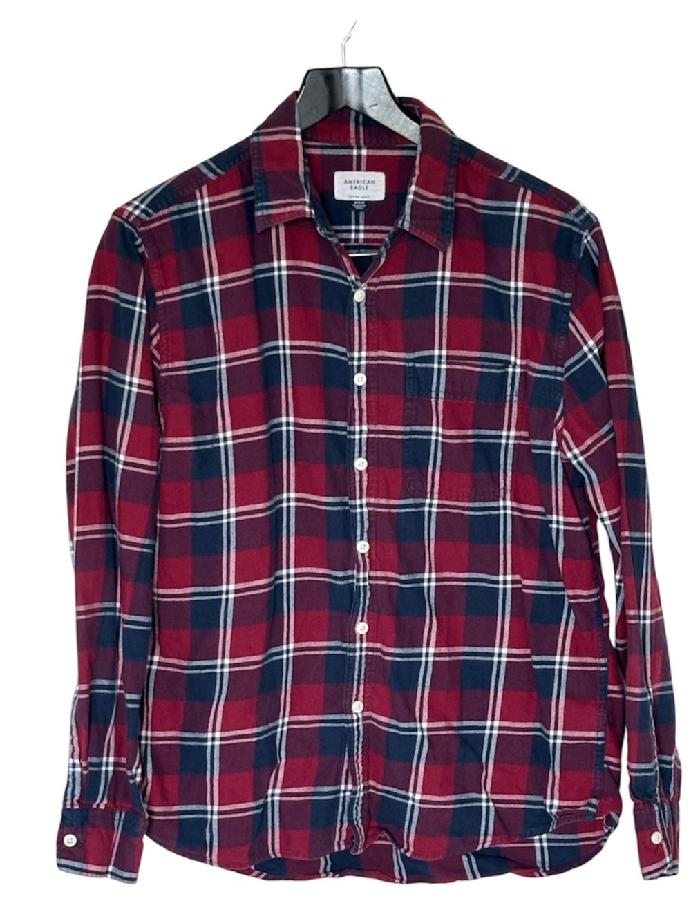 American Eagle Outfitters Men’s Red Plaid Flannel Button-Up Shirt